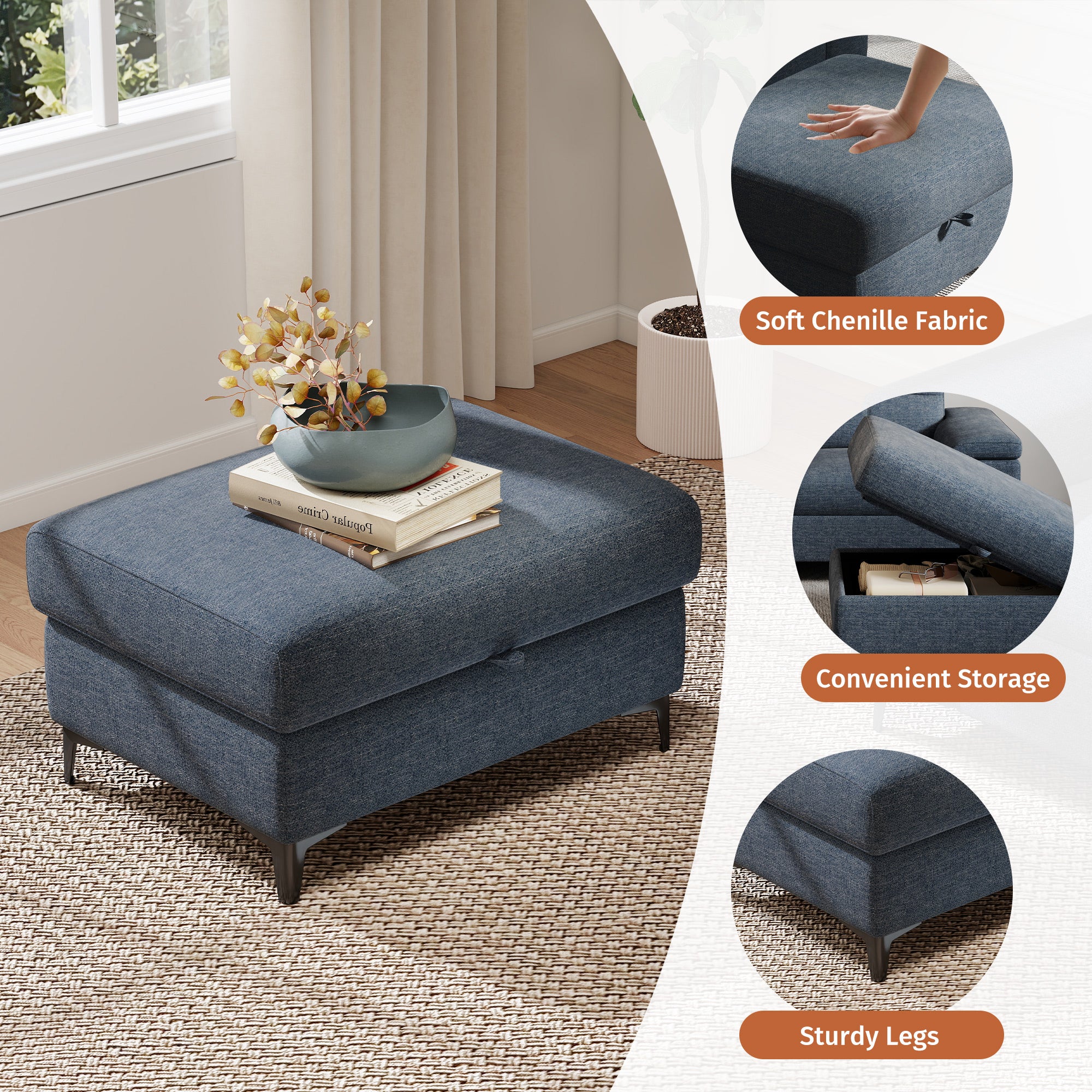 Modular Storage Ottoman for Sectional Sofa Loveseat Footrest