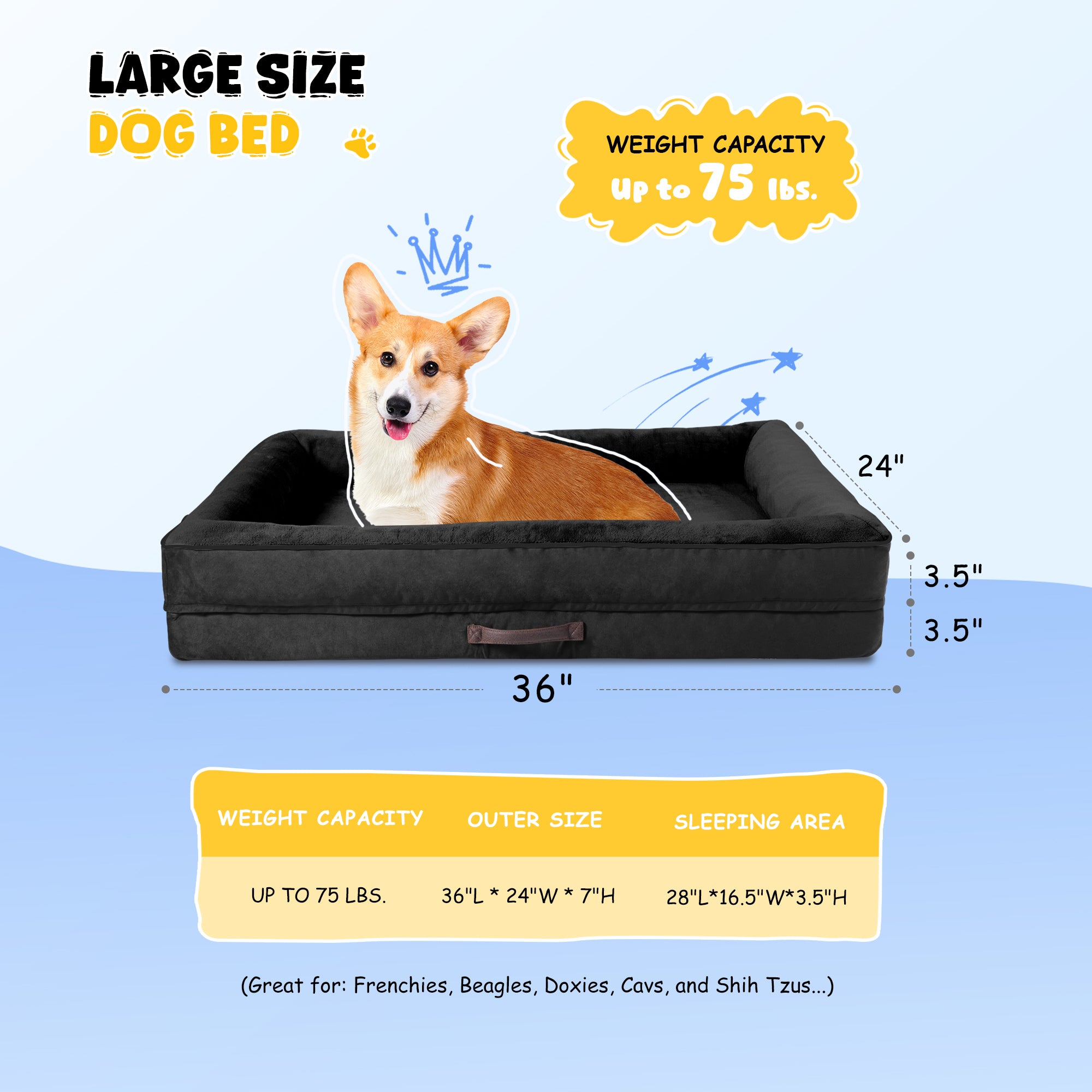 Solespit Large Orthopedic Dog Sofa Bed (Black)