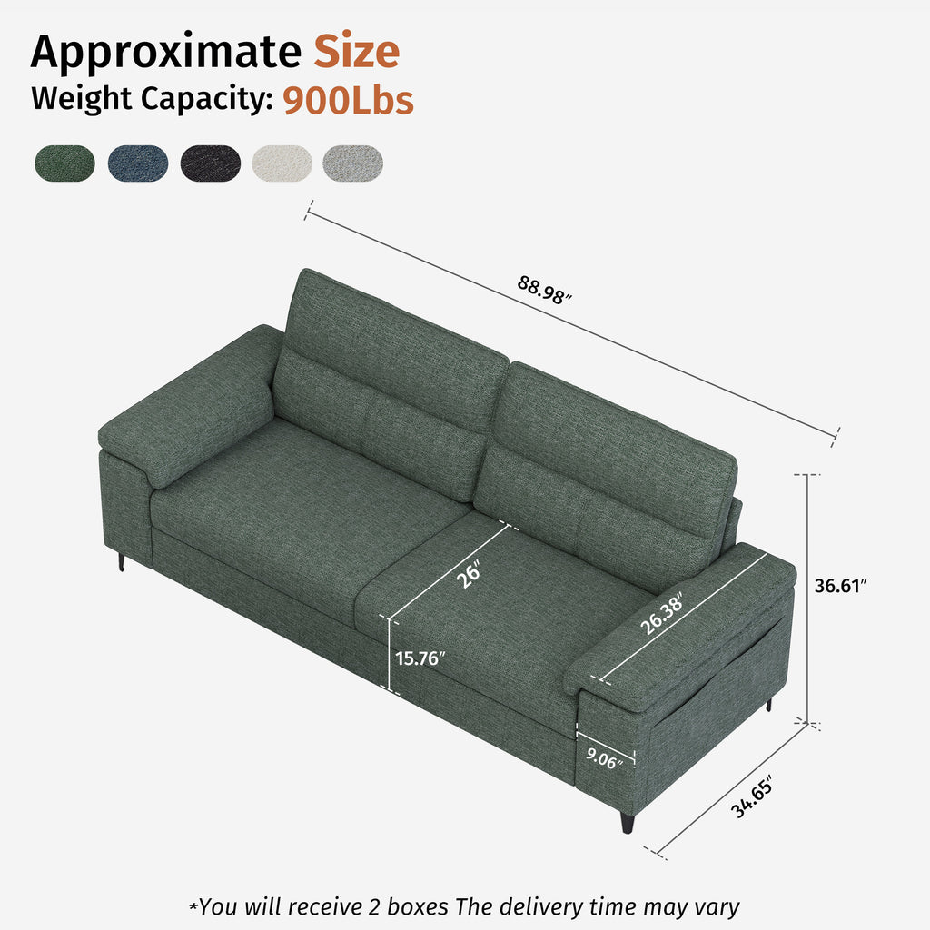 3 Seat Chenille Loveseat Sofa Couch Adjustable Armrest for Living Room