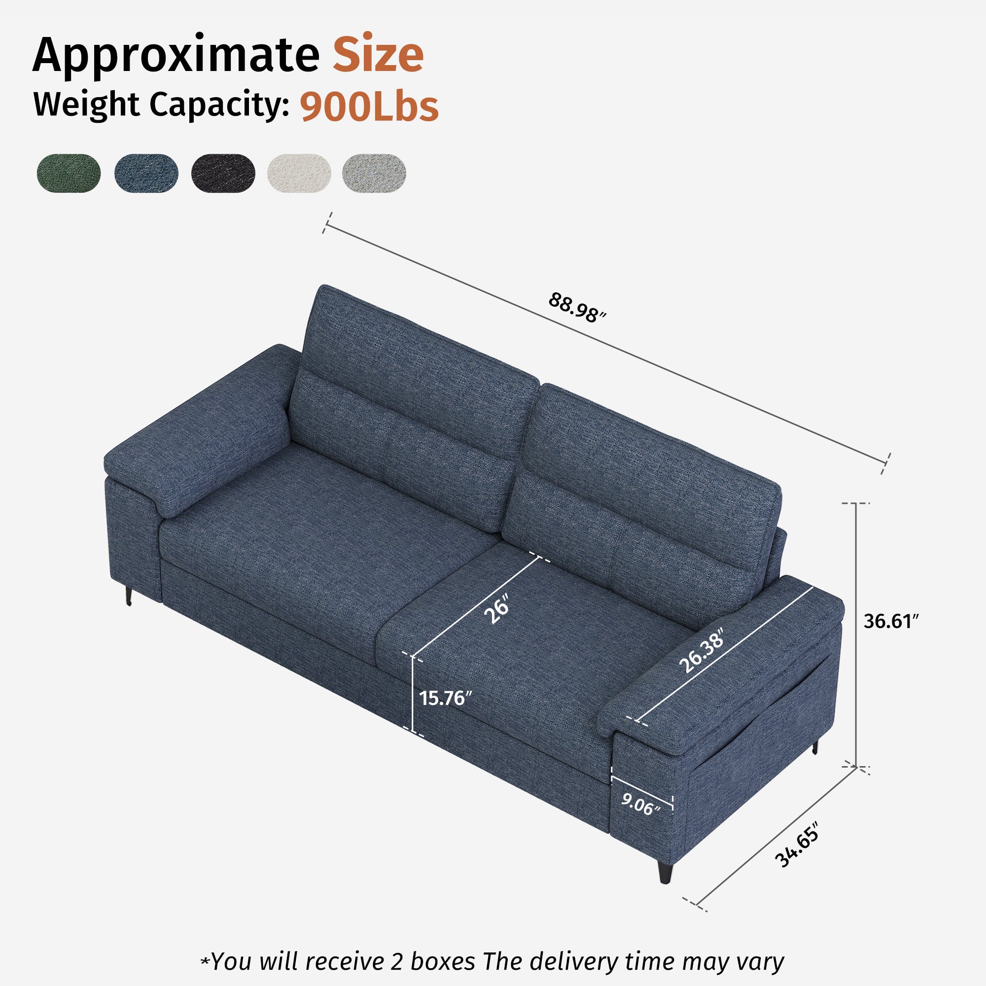 3 Seat Chenille Loveseat Sofa Couch Adjustable Armrest for Living Room